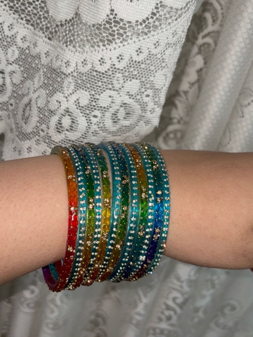 Multicolor Glass-Embellished Women’s Bangle Set